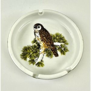 Vintage Fitz and Floyd Ceramic Owl Ashtray Collectible Trinket Dish